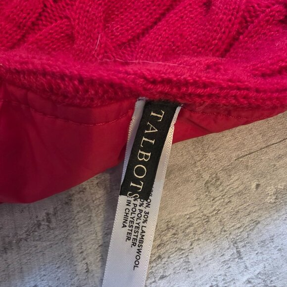Talbots Red Cable Knit Scarf Quilted Reverse Side Lambswool Bld Winter Accessory - Picture 4 of 7